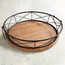 Plateau de service en bois de métal de haute qualité Plateau de service Susan paresseux en bois d'acacia de 10 pouces avec poignée Plateau en métal rotatif - Product Image 5