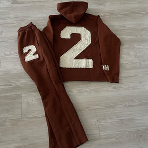 400 Gsm en détresse survêtements ensembles personnalisé Vintage empilé survêtements Flare acide lavage survêtements pantalons de survêtement et à capuche ensemble hommes - Product Image 1