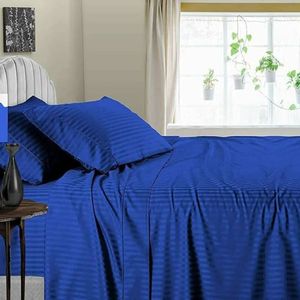 Stripes <b>Bedding</b> <b>Set</b> 400 TC Plain White Cotton Hotel Bedsheet - Product Image 1