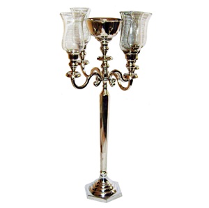 Home Indoor Tabletop Decor for Christmas Anniversary Festivals Black Candle Holder Metal 5 Arms <b>Candelabra</b> With Glass Chimney - Product Image 3