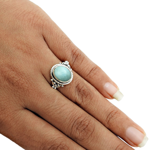 Magnifique conception 925 argent Sterling naturel Larimar pierre précieuse bague de forme ovale pour un usage quotidien fabricant de bijoux faits à la main - Product Image 3