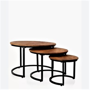 Dessus de table en bois brun rustique Tables gigognes rondes empilables Tables basses circulaires - Product Image 1