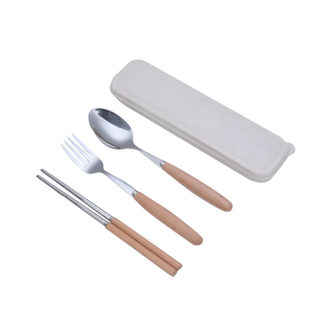 Cuillère à fourchette en acier avec baguettes et manche en bois avec restaurants mangeant des aliments en cuir Beg - Product Image 1