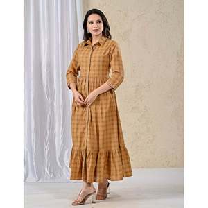 Vestido Casual Hippie de Fiesta de Algodón con Estampado y Cintura Impero Color Mostaza, Diseño Personalizado, Transpirable y Talla Única (XS-XL) - Product Image 4