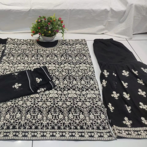 Royal Eid Gharara intrincado Punto de cadena bordado pesado Fox Georgette elegante Dupatta completamente cosido Plazzo indio paquistaní - Product Image 1