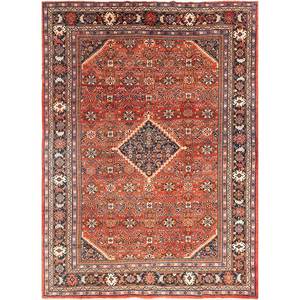 Alfombra de Lana Anudada a Mano Aalam, Estilo Kilim Abstracto con Medallón Rojo y Naranja, Rectangular 9x12, para Entrada del Hogar, para Adolescentes - Paem-479 - Product Image 1