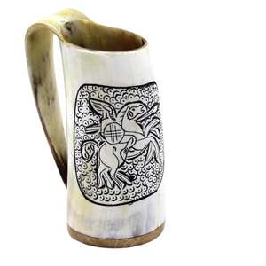 Taza de cuerno al por mayor, taza de café de acero inoxidable personalizada con bambú, taza de cerveza, vino, té de cuerno de búfalo natural, herramientas de bar de cuerno vikingo - Product Image 4
