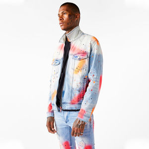 แจ็กเก็ตผ้ายีนส์สำหรับผู้ชายมีซิปตกแต่งสไตล์สตรีทแบบไม่เหมือนใครสำหรับฤดูใบไม้ร่วง - Product Image 3