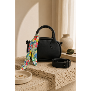Sac à main et bandoulière mini noir-rouge avec détail écharpe en cuir imprimé - Product Image 1