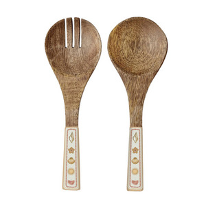 Ensemble de service à salade avec poignée en résine conçu également ensemble d'outils de cuisine en bois de manguier d'acacia naturel disponible fabriqué en Inde - Product Image 1