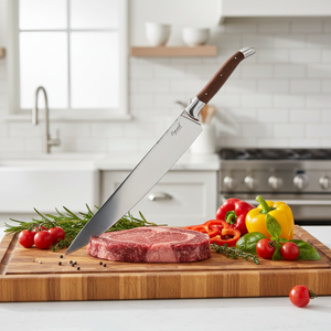 Ensemble de couteaux de cuisine en acier inoxydable de 10 pouces, couteau de chef, couteau à pain, couteau utilitaire, aiguiseur, manche en bois, écologique, passe au lave-vaisselle - Product Image 3