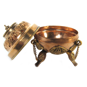 Brûleur d'encens d'intérieur et d'extérieur de conception merveilleuse couleur cuivre de qualité exclusive enduite du brûleur de Bakhoor rond en laiton de couvercle - Product Image 1