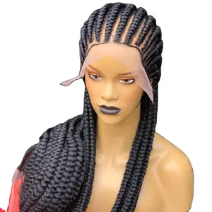 Atacado Glueless Braid Wig Fornecedores Full Lace Trançado Perucas Sintéticas Cabelo Para As Mulheres Transparente Cornrow Trançado Lace Front Wig