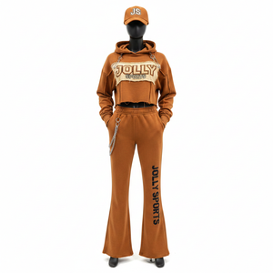 Survêtement pour femmes en tissu polaire doux GSM en brun chaud avec patch brodé, logo personnalisé, impression par transfert thermique, survêtements grande taille - Product Image 6