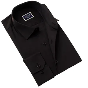 Zwarte Popeline Katoenen Formele Basis Overhemd Voor Zomervakantie Lange Mouwen Heren Overhemd Klaar In Voorraad