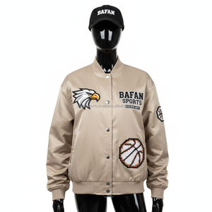 Chaqueta de Satén para Mujer, Tela Beige Lisa, Panel Frontal y Panel de Mangas con Diseño de Logotipo Bordado Personalizado - Product Image 6