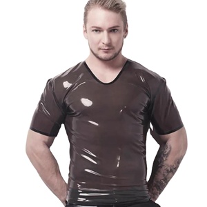 <b>Top</b> Selling Blank Men Leather T Shirts With <b>Black</b> Color Breathable Men Leather t Shirt Wholesale Price - Product Image 3