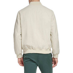 Chaqueta Bomber de Lona Crema para Hombre, Cuello Alto, Cierre de Cremallera, Informal, Resistente al Viento, para Otoño, Corte Regular, Material de Poliéster - Product Image 2