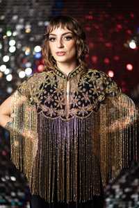 Vestido de Noche de Gasa con Flecos Bordados a Mano, Asimétrico, con Cristales, para Fiesta, Estilo Club, Lujoso, con Cuentas, Brillante, con Capa - Product Image 5