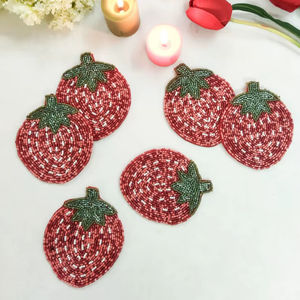 Posavasos con cuentas de vidrio hechos a mano-Clásico con respaldo de poliéster (4x4 pulgadas) Portátil para iglesia y regalos religiosos - Product Image 1