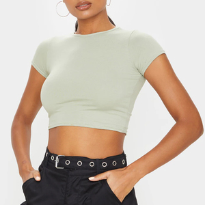 เสื้อยืดครอปท็อปผู้หญิง OEM 2026 คุณภาพพรีเมียม สำหรับฤดูร้อน แขนสั้น คอกลม ผ้าฝ้าย 100% แห้งเร็ว ระบายอากาศดี เป็นมิตรต่อสิ่งแวดล้อม - Product Image 5