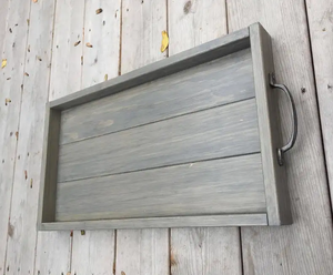 Bandeja de madera rústica gris antigua con mango de yute estilo granja centro de mesa de desayuno o mesa de café decoración del hogar bandeja de servicio - Product Image 5