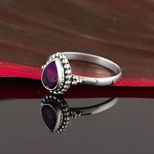 Bague en améthyste naturelle faite à la main en argent sterling massif 925 couleur bleue forme de poire en argent 925 estampillé fait à la main bague en argent - Product Image 4