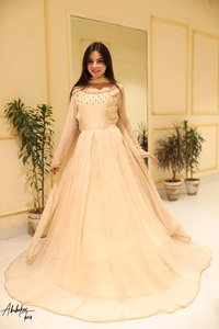 Robe Pakistan Flair Anarkali avec Dupatta Solid Ivory Long Indian & Pakistanais Vêtements - Product Image 3