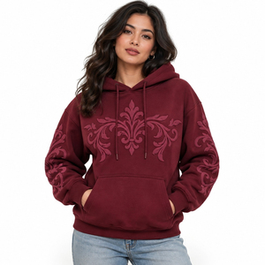 Sweat à capuche pour femme avec impression en relief, détails graphiques dimensionnels et matière douce pour un confort quotidien et un style de vie décontracté - Product Image 1
