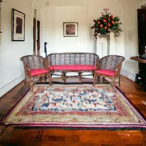 Handicraft Cane Beautifully Designed Pink Cushioned 3 <strong>Sitter</strong> + 2 No Single Chair Cane Sofa Set for Home Living Room Resort Sofa