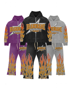 Ensemble de survêtement unisexe décontracté en molleton léger 100 % coton brodé effet vieilli pour l'hiver – Hoodie et pantalon de sport - Product Image 5