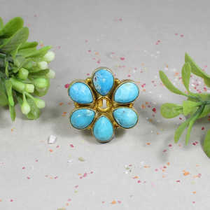 Vente en gros de bague 8x5mm en forme de poire fleur turquoise en argent sterling 925 Nettoyeurs de bijoux élégants et polonais - Product Image 5