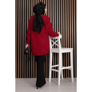 Suéter de Punto Grueso Vintage para Mujer, Color Rojo con Estampado Floral, Delgado, Transpirable, Suave, Estilo Casual para Primavera y Otoño - Product Image 6