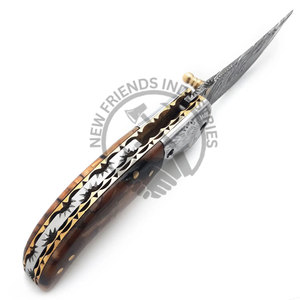 Venta caliente cuchillo de bolsillo plegable hecho a mano cuchillos de caza de acero de Damasco con mango de hoja de resina para mayoristas minoristas - Product Image 4