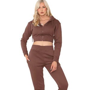 Survêtement polaire sportif Ultra à la mode pour femmes 6XL Crop Hoodie Jogger Set Casual pour les entraînements de gymnastique Relaxant Solid Pattern Washed - Product Image 1
