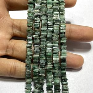 Natural Emerald Square Heishi Beads, Natural Gemstone Flat Square Chips, <b>Center</b> <b>Drilled</b> - Product Image 5