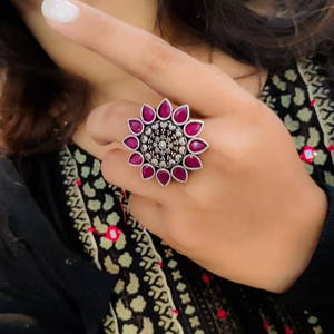 Stylish Free Size <b>Girls</b> Party <b>Rings</b> with Monalisa Stone Brass Silver Look Oxidised <b>Rings</b> for Gift Accessories for Stylish Look - Product Image 1