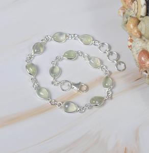 Natural Green Prehnite 925 Sterling Silver Gemstone <b>Adjustable</b> Handmade <b>Bracelet</b> June Birthstone Gift for Her 11 Stone <b>Bracelet</b> - Product Image 4