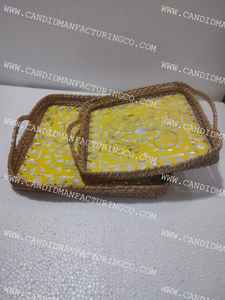 Nouveauté bacs de rangement rectangulaires en rotin plateau de service décoratif en bambou incrustation de nacre pour l'affichage de bijoux de fruits alimentaires - Product Image 4