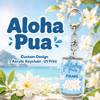 Gantungan Kunci Akrilik Custom Desain Kaleng Minuman Aloha Bunga Melati Pikake Hawaii, Cetak UV Transparan, Souvenir Hadiah