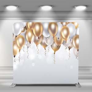 8x8 globos dorados y blancos funda de almohada telón de fondo para eventos de fiesta de cumpleaños tela de tensión soporte de cabina de fotos de doble cara - Product Image 1