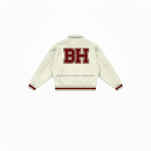 450 GSM laine mélange varsity veste doublure intérieure douce crème et marron conception broderie personnalisée logo femmes Varsity Jackets - Product Image 2