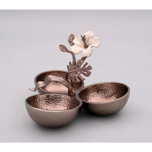 Cuenco de Chocolate de triple sección con tallo Floral, elegante Servidor de aperitivos de Metal para decoración del hogar y centro de mesa de comedor - Product Image 4