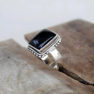 Silver Jewelry Wholesale 925 Silver Black Onyx Rectangle Shape Unisex <b>Ring</b> Handmade Jewelry Partywear - Product Image 1