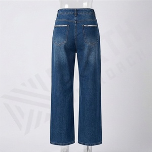 Customized Logo <b>Women</b> Solid Color High Waist Flared <b>Jeans</b> Denim Pants Ladies Premium Trendy Fashion Trousers Casual Style Wear - Product Image 2