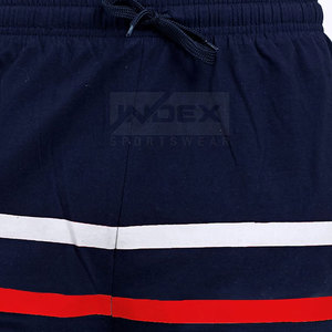 <b>Men's</b> Navy Blue Striped Bermuda <b>Shorts</b> With White And <b>Red</b> Side Stripe Drawstring Waist Casual Sportswear - Product Image 3
