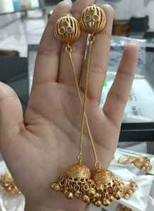 Pendientes Jhumki Kashmiri tradicionales de primera calidad para mujer, pendientes de moda con forma de campana detallada con borlas - Product Image 3