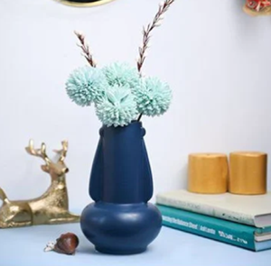 Vase moderne en céramique sarcelle foncée avec motif de feuille d'or gravé pour les décorations d'hôtel de bureau à domicile disponibles à des prix de gros - Product Image 3