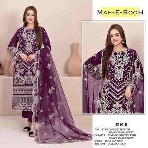 Costume traditionnel pakistanais en georgette avec broderie élégante et dutta, parfait pour les célébrations, disponible à un prix abordable - Product Image 5