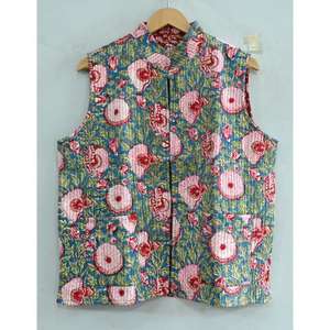 Chaleco Acolchado con Estampado Floral, Talla Grande, Estilo Boho, Sin Mangas, Invierno, con Botones, Reversible, Ecológico, para Mujer - Product Image 2